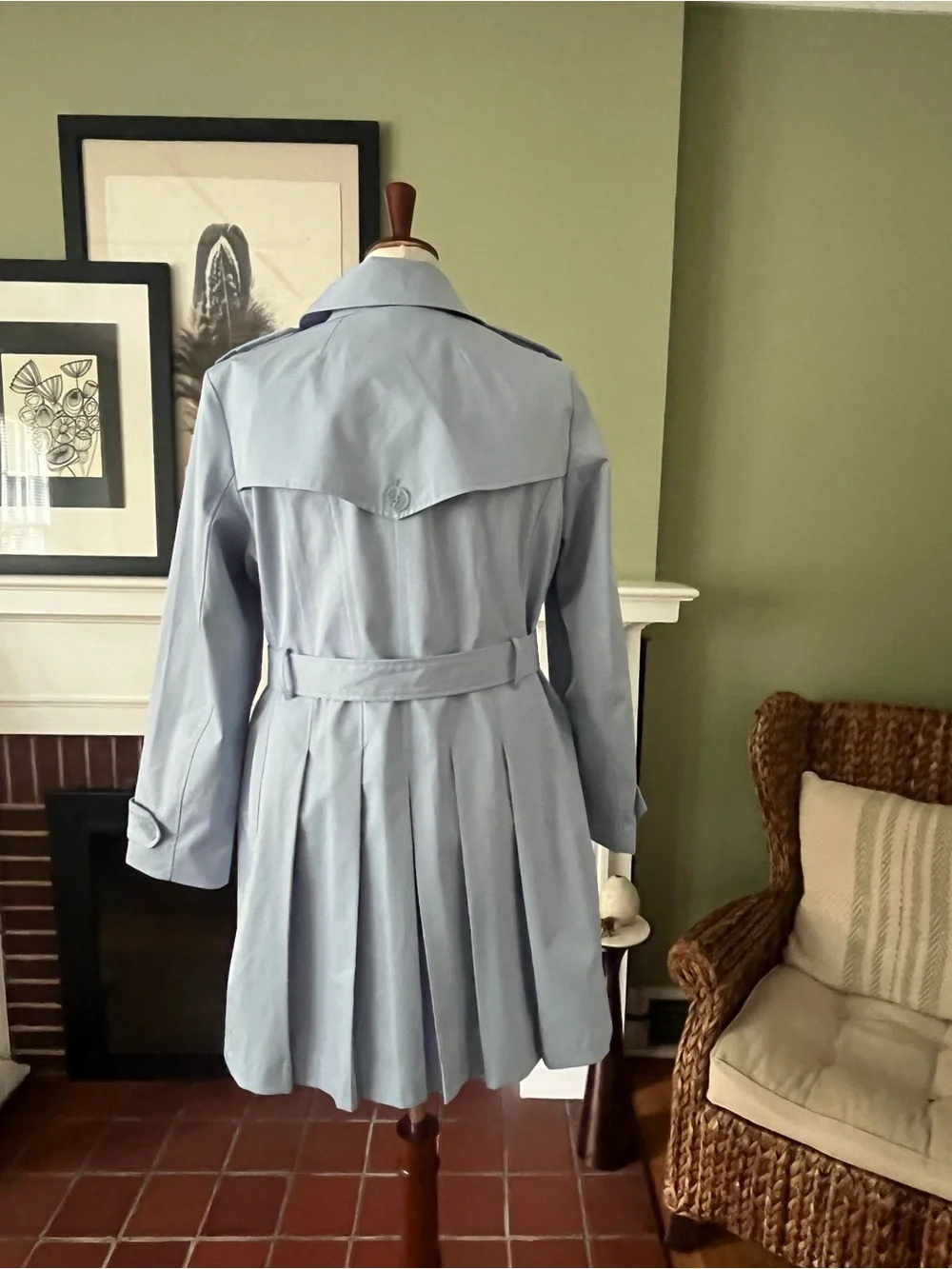 Kate Spade New York Pleated Back Trench Coat | Powder Blue | XL